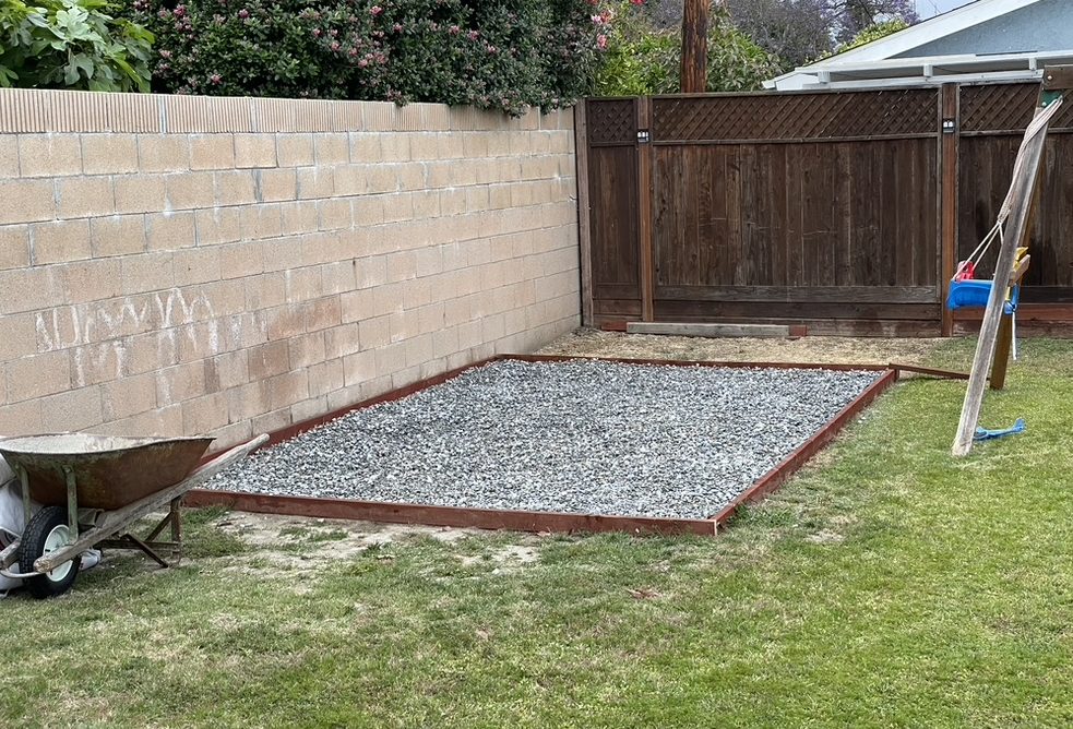 Gravel pad and frame ready for shed