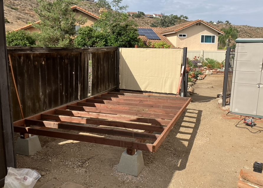 Shed floor frame on concrete piers